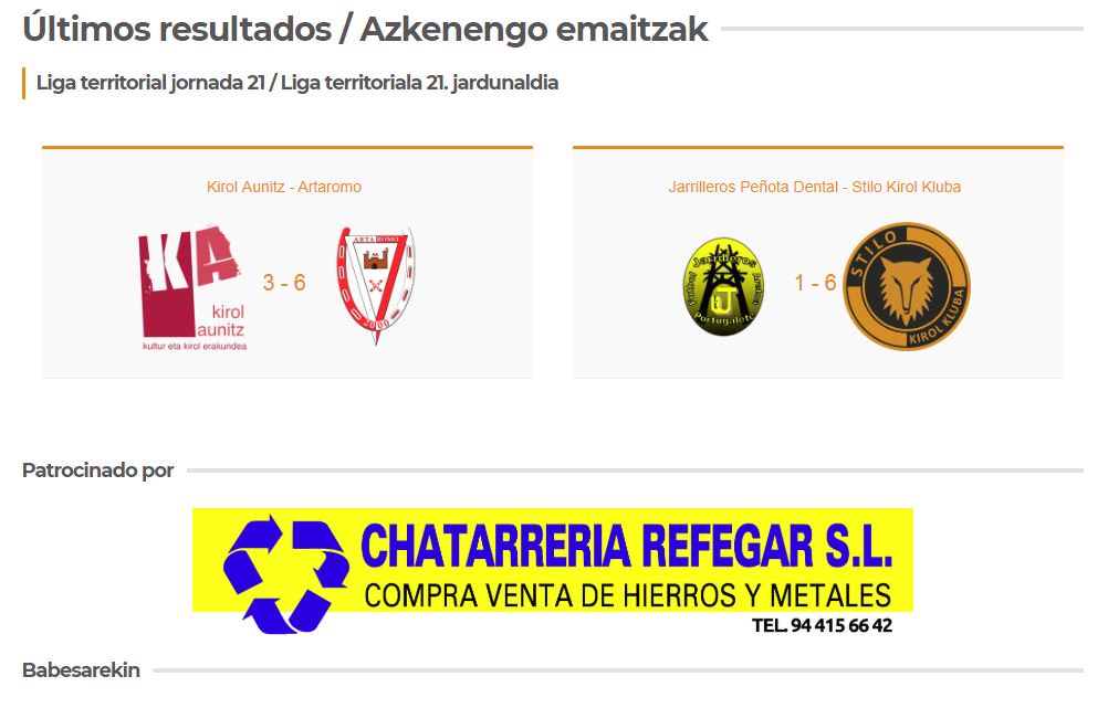 Últimos resultados del club / Klubeko azkenengo emaitzak