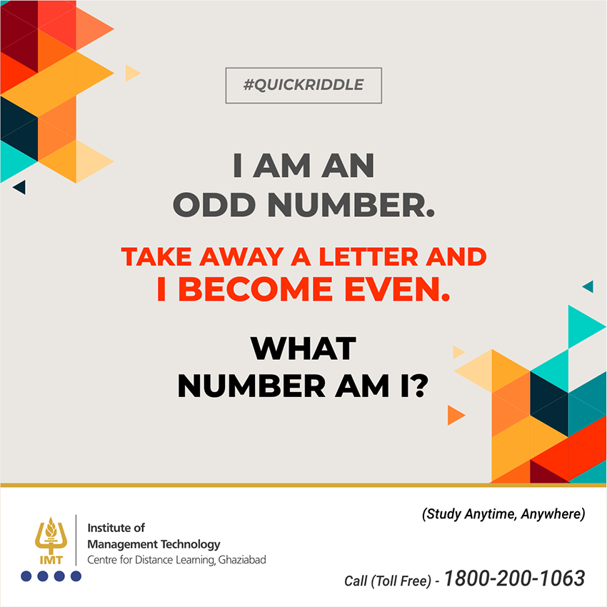 IMTCDL's tweet photo. Time to tease you brain. Can you guess it?
Answer the question in the comment below. Let's see who get it right.
.
.
#imtcdl #distancelearning #elearning #brainteaser #contest #ContestAlert #contestalertindia #quickriddle #riddle #quiz https://t.co/vquoiwLPfa