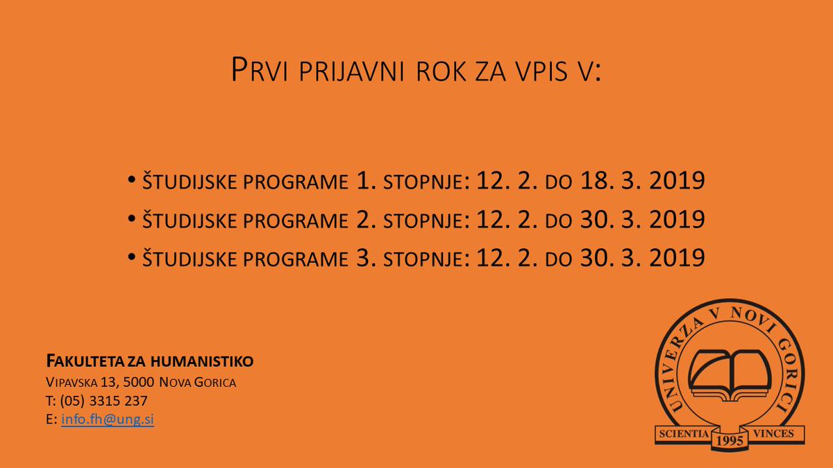 FHnaUNG's tweet photo. Hvala vsem, ki ste obiskali letošnji informativni dan!  Za dodatne informacije smo vam na voljo na elektronskem naslovu info.fh@ung.si, veseli pa bomo tudi vašega obiska v prostorih Fakultete za humanistiko (Rožna Dolina, Nova Gorica).  #vpis https://t.co/GLI0T1A4fJ