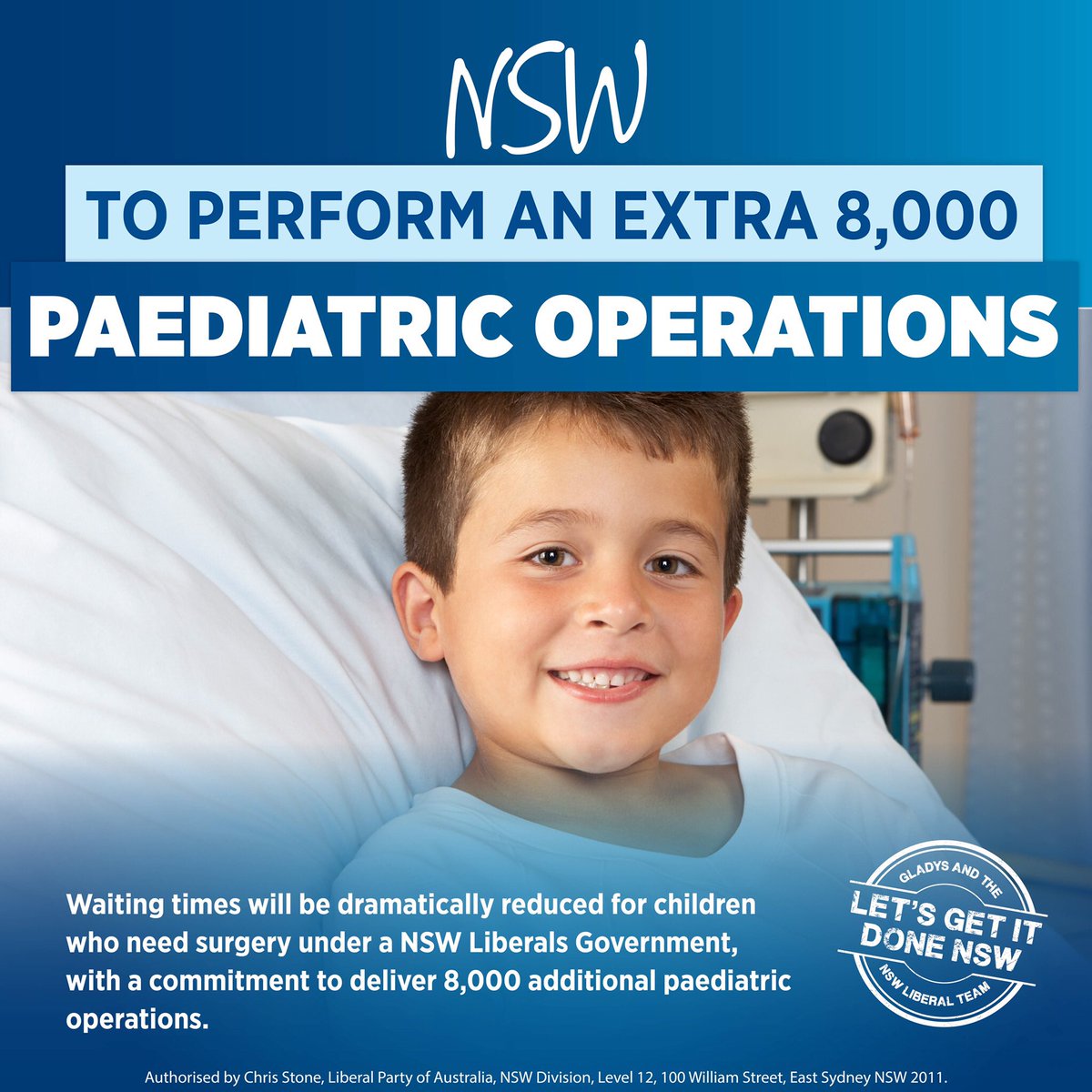 Waiting times will be dramatically reduced for children who need surgery under a NSW Liberals Government, with a commitment to deliver 8,000 additional paediatric operations. #nswpol #LetsGetItDoneNSW