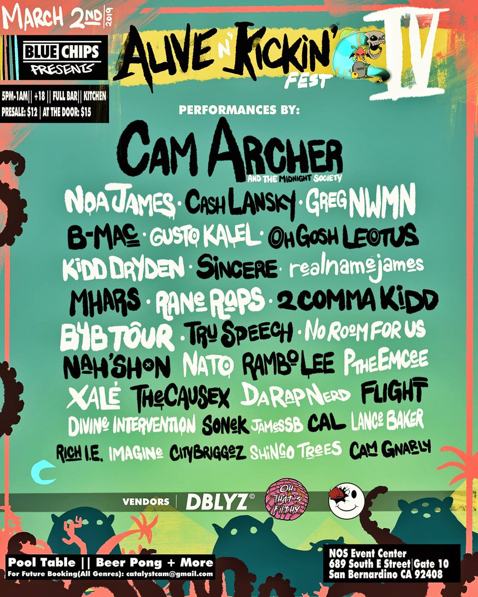 SATURDAY (3/2)! Alive &amp; Kicking Festival at NOS Center! performances by @iamTruSpeech @noroomforus @Nahshxn @newagetakeover <a href="/darapnerd/">**Justice For Breonna** Da Rap Nerd</a> @Richie0nBeats <a href="/CamGnarly/">+ 𝕮𝖆𝖒 𝕲𝖓𝖆𝖗𝖑𝖞 +</a> &amp;more! 18+, $12 pre-sale, full bar, 5p-1a | pool table, beer pong, vendors &amp; more!