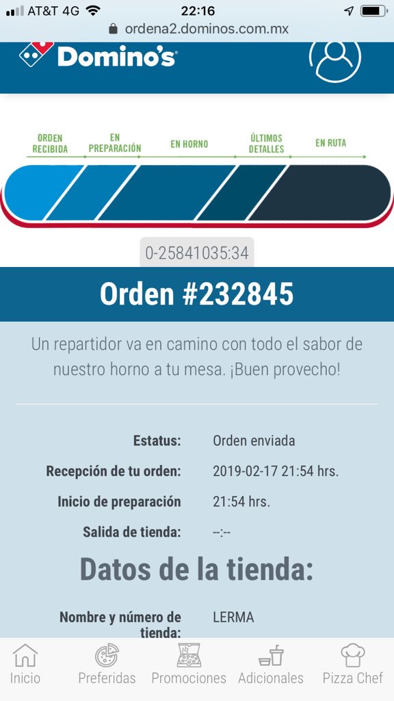 LesLoHe's tweet photo. @dominosmx Hice un pedido por internet, con el número de orden #232845 a la tienda 11320 en Lerma y aunque en línea aparece que mi orden ya venía en Camino llamé para confirmar y me dijeron que no habían despachado mi orden porque ya iban a cerrar. https://t.co/0EdZUAplWa