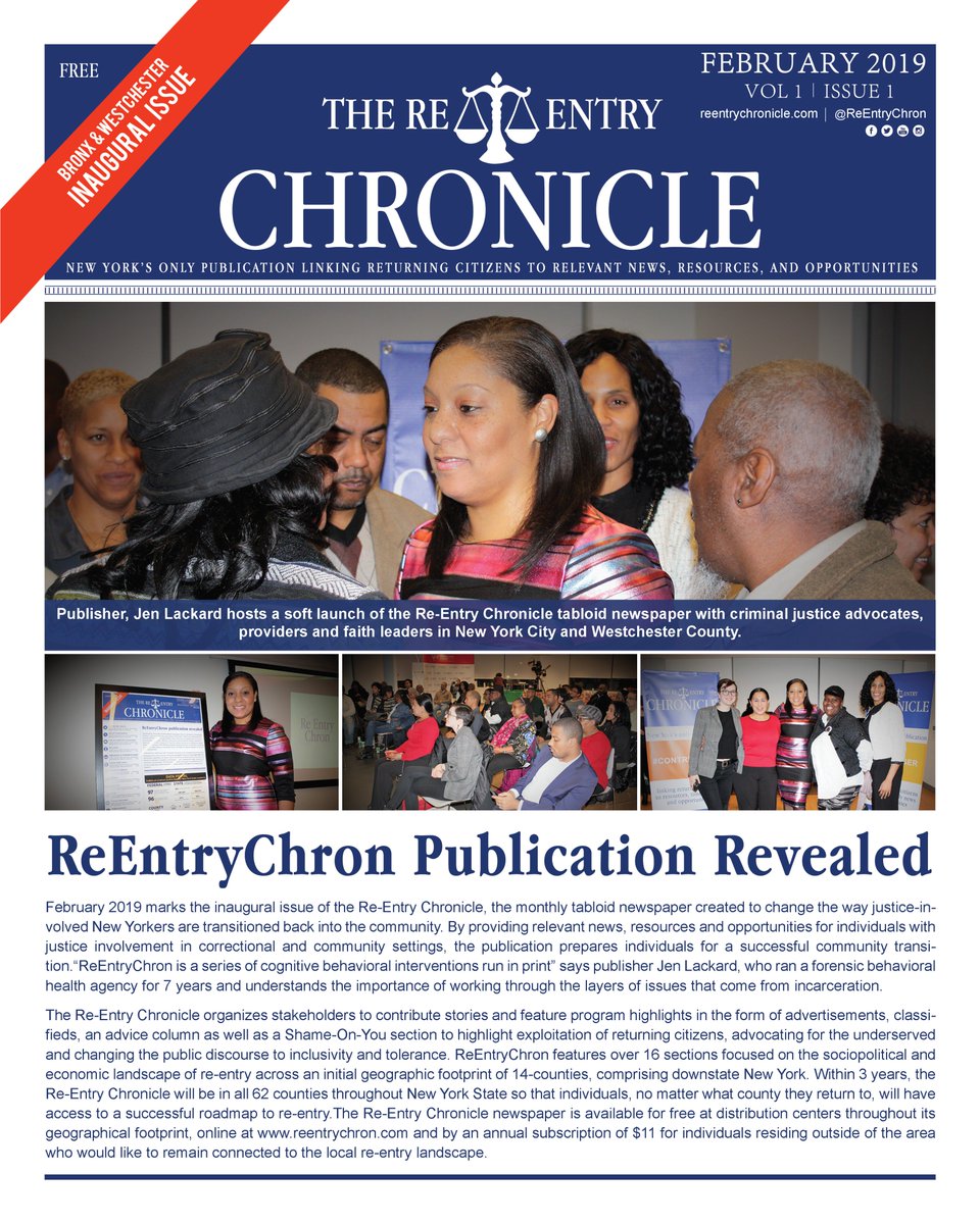 ReentryChron's tweet photo. February 2019 - Bronx and Westchester Inaugural Issue of @ReentryChron. 

Check it out online here: https://t.co/bwuzBz5hK8 and let us know your feedback! 

Please retweet to get the word out! Thank you for your support! https://t.co/P0KUjl6oxU