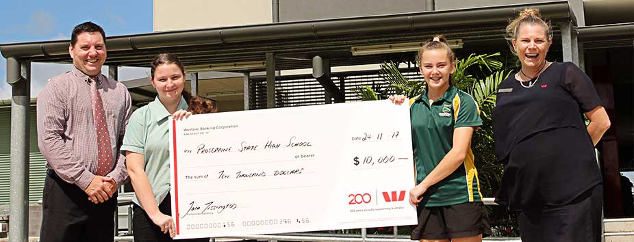 WestpacSustain's tweet photo. Proserpine State High School receive $10k Natural Disaster Recovery Grant - 1 of 11 community recovery projects funded by @Westpac in the aftermath of #CycloneDebbie. 

#ProudlySupportingAustralia

https://t.co/OhykX7JO41 https://t.co/2KVbI4Hy9Q