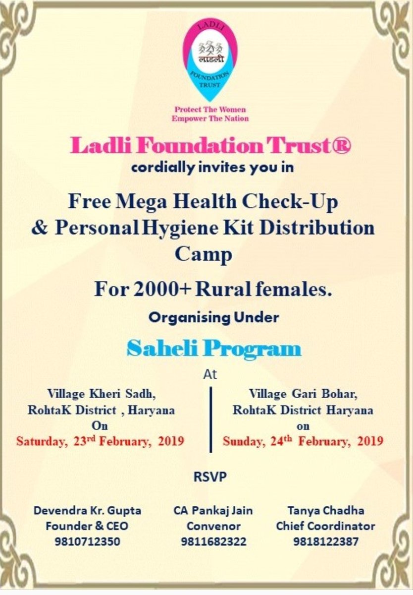 FoundationLadli's tweet image. All Are Cordially Invited in This Noble Work.

#LaadlIrakshak #LaadliDevendra #Unwomen #Nama #Usaids 
#Yesfoundation.
 #unicef #undp #youth #gender #women @HelenClarkNZ @NiineIndia @PayalTulsiyan