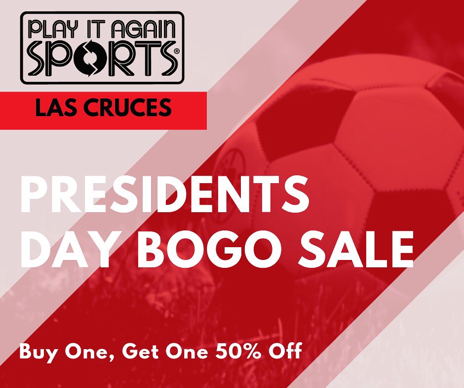 PlayitagainLC's tweet image. Presidents Day Sale! Buy One Get One 50% Off! Presidents Day only! #presidentsday #sale #playitagainsportslc #lascruces #purelascruces #nmtrue #lcbaseball #lcsoccer