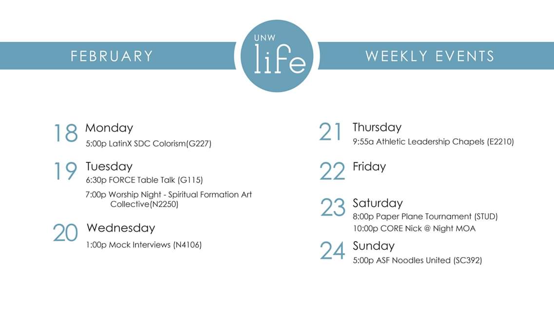 UNWLife's tweet image. Check out what's happening this week at UNW!!!