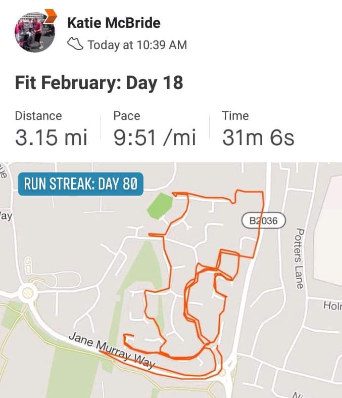 ItsKateMcB's tweet photo. ππΌββ10 days to go of #FitFebruary, 20 days to go til I hit my 100-day runstreak! π€ Hope everyone is having a good month, whatever you're doing to keep your heads and hearts happy! ππ #runkaterun #runstreak80 https://t.co/1MzLnuyFul