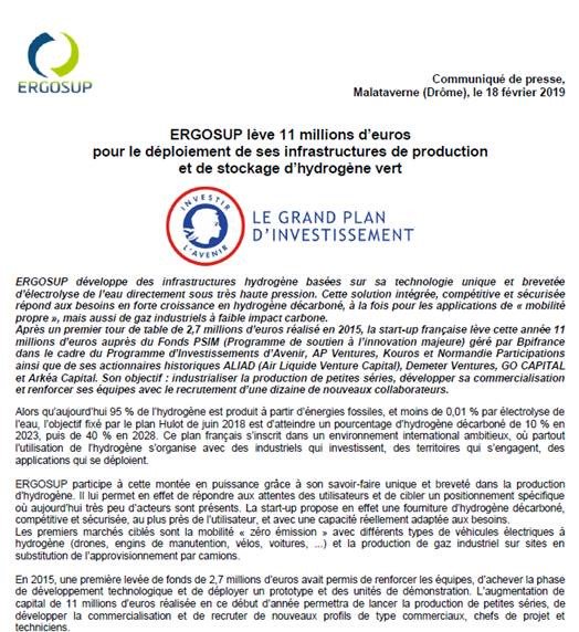 .<a href="/ergosup/">ERGOSUP</a> lève 11 millions d'euros pour le déploiement de ses infrastructures de production et de stockage d'hydrogène vert bit.ly/2V6NPCC