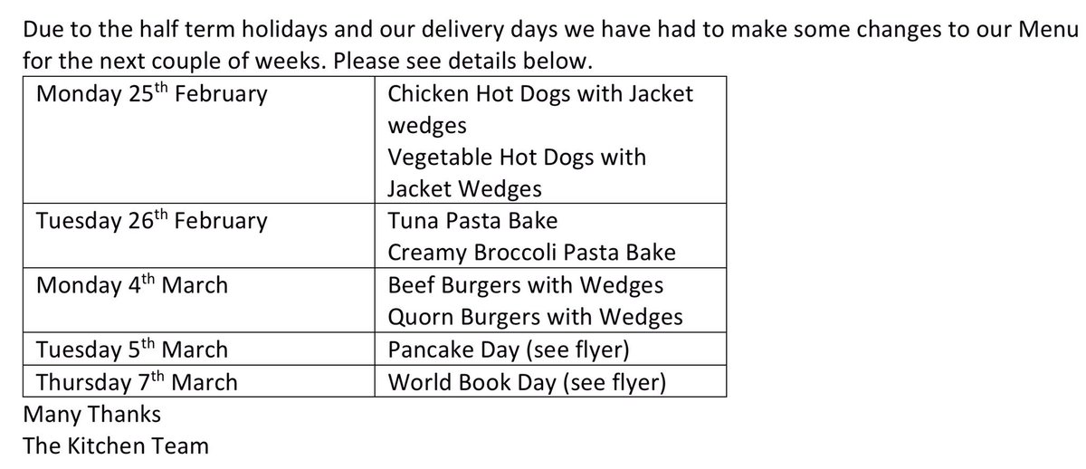 SchoolCook101's tweet photo. There are some exciting things to look forward to at lunchtime over the next couple of weeks. Please see some changes to our menus. @LHS_Watford @lunch_at_LHS @HeadLHS @MissBanksLHS https://t.co/PCwbrrzmYT