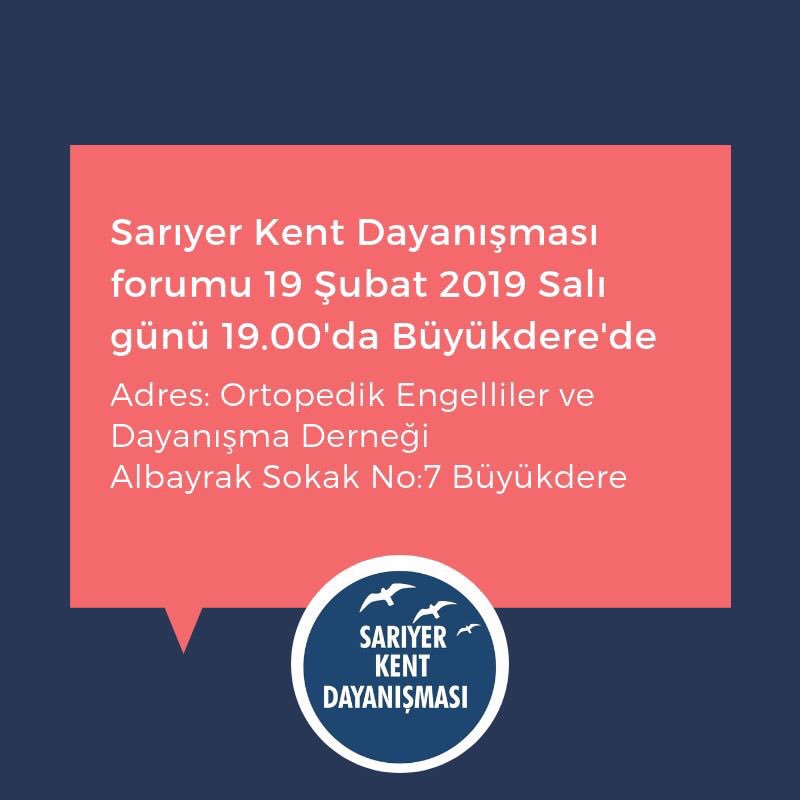 Sarıyer Kent Dayanışması forumu 19 Şubat Salı günü 19.00'da Büyükdere'de. Herkese açık forumumuzda görüşmek dileğiyle 

facebook.com/52801508732150…