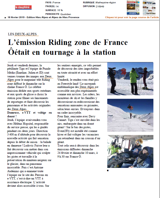 helena_hospital's tweet image. Le journal @ledauphine a pu rencontrer Tiga et toute l'équipe de l'émission Riding Zone sur les pistes des 2 Alpes !
@Riding_Zone @FranceOtv #puzzlemedia @TigaForReveurs @2ALPES 😉🤙