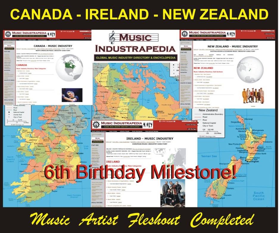 SimonRashleigh's tweet photo. Happy 6th Birthday ONLINE 'Music Industrapedia' - Global #Music #Industry #Directory &amp; Encyclopedia. We've just completed our music artist pages for #Canada #Ireland &amp; #NewZealand Check us out at https://t.co/7NHMqV1yuF https://t.co/Ivp2yQHeXB