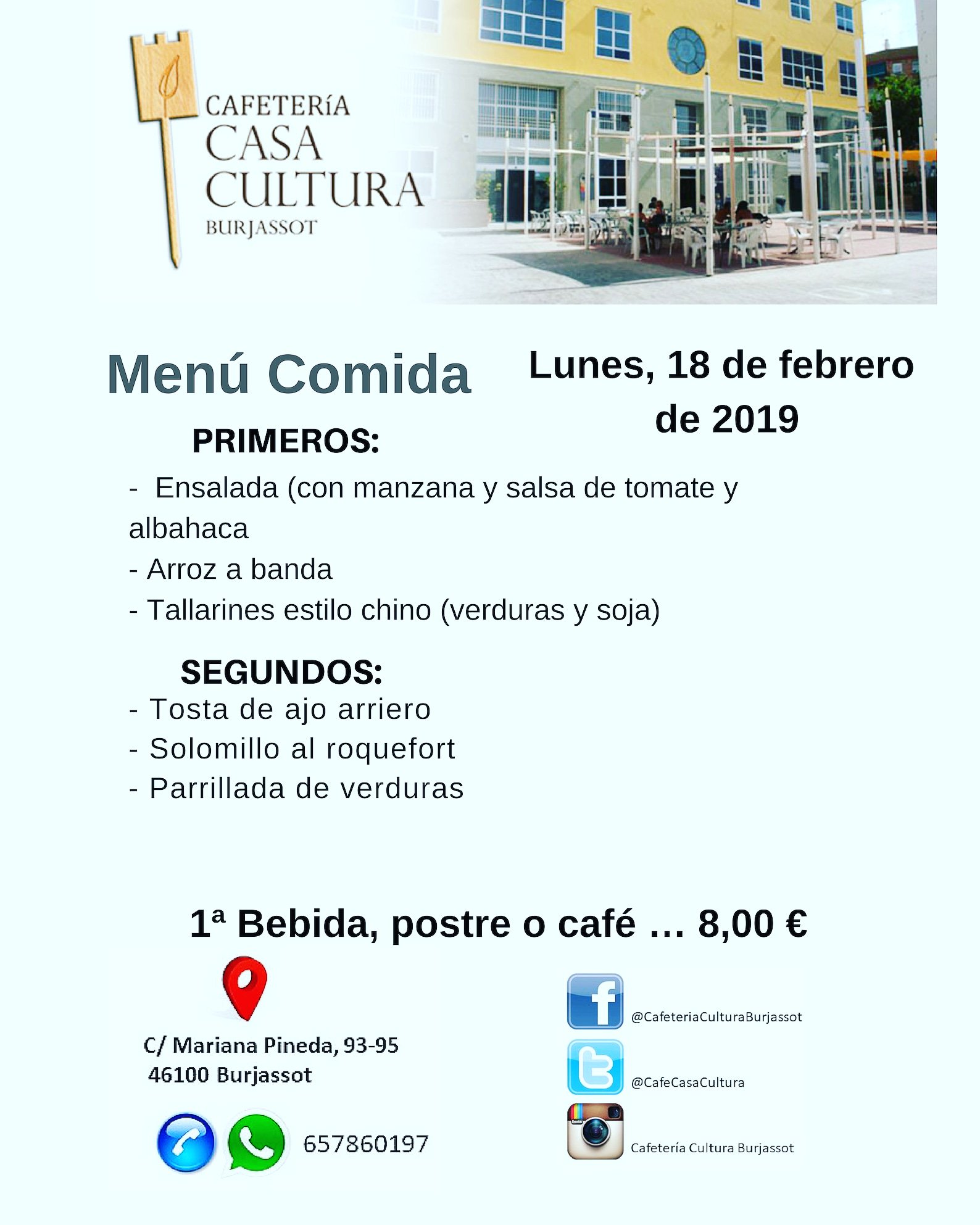 Cafeteria Casa Cultura Burjassot On Twitter Menu Para Hoy Lunes 18 En Cafecasacultura Felizlunes Burjassot