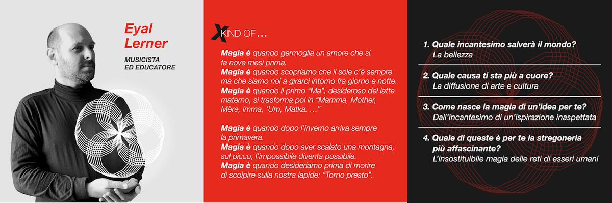 TEDxGenova's tweet photo. Speaker #7: Eyal Lerner, musicista ed educatore, ha scoperto come fondere l'arte dello spettacolo con la didattica per ragazzi, per dare origine a esperienze intensissime in grado di sviluppare le capacità intellettive.

#genova #TEDx #TEDxGenova #xkindofmagic #23febbraio2019 https://t.co/h1iv0JpZyh