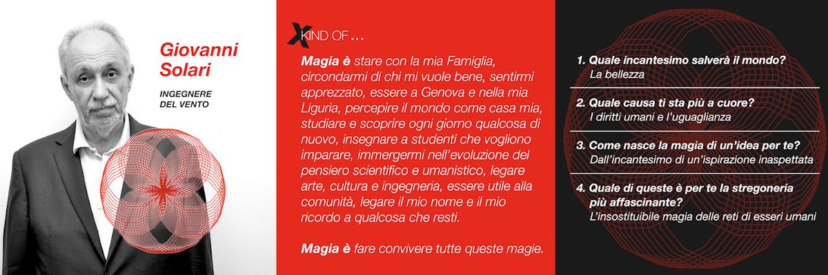 TEDxGenova's tweet photo. Speaker #8: Giovanni Solari, ingegnere del vento, porterà sul palco del TEDxGenova 2019 le meraviglie di questa risorsa impalpabile e potentissima, oltre ogni immaginazione! ❌

#genova #TEDx #TEDxGenova #xkindofmagic #23febbraio2019 https://t.co/6yyh85Hx0m