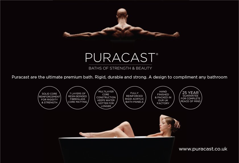 Puracast baths have superb thermal retention. The water stays warm much longer than average acrylic bath. The strength and durability created by the reinforcement process means you don’t get that unnerving ’flexing’ sensation when you step in.  hashtag
#bath
#reinforced
#noflex