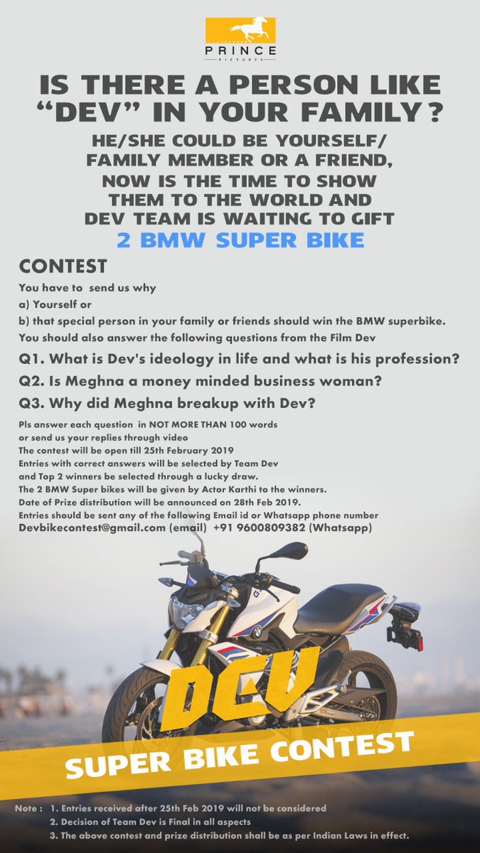cinesarathi's tweet image. Interesting!!! #DevBMWSuperBike Contest.. #DevFromFeb14 #DEV @Rakulpreet @Karthi_Offl @cgpraveenk @cinesarathi