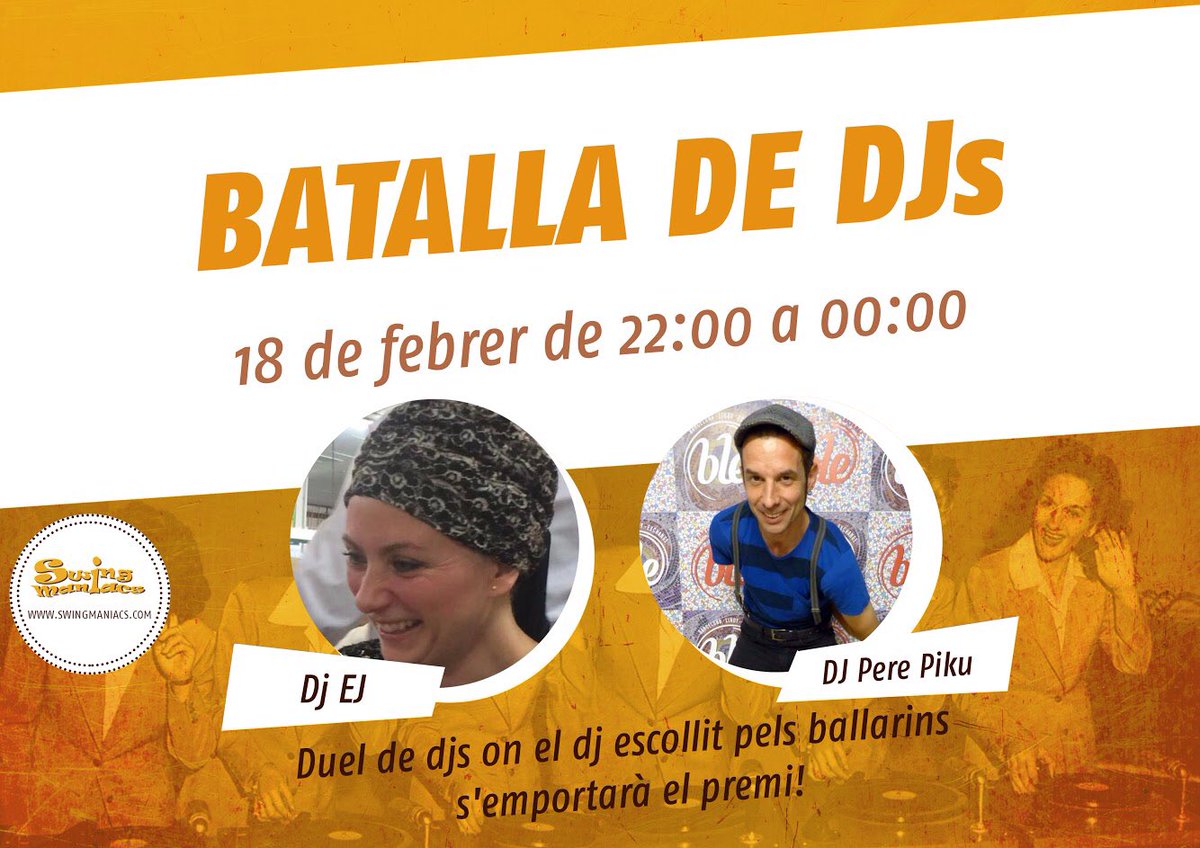 Aquesta setmana torna la Batalla de Djs més esperada de la setmana. Vine balla i vota pel millor 🎶💥🥊
Qui es portarà el premi del públic? Vine a gaudir de la seva selecció musical i vota pel millor! #BatallaDeDjs #SwingMusic #DjEJ #DjPerePiku #PremiDelPublic #SwingDance