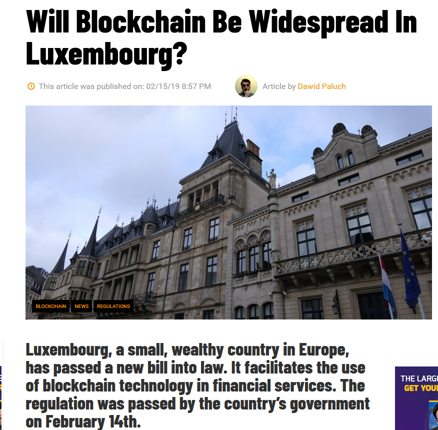 repeatmobile's tweet photo. Wow, Lux is marching forward! It's government just passed a law to fasciliates BC in Finance, their biggest industry... https://t.co/HcrM3J9NGg #blockchaintechnology #IOTA https://t.co/2Nv06RTmCx
