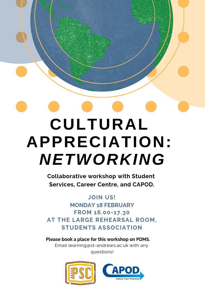 PSC_Scheme's tweet photo. This afternoon, the Careers Centre and CAPOD have teamed up to teach you all about networking and how to develop your skills in this field! Join us at 16:00 in the Large Rehearsal Room for more information. https://t.co/J9iEPKwYad https://t.co/NdXAdmh0FW