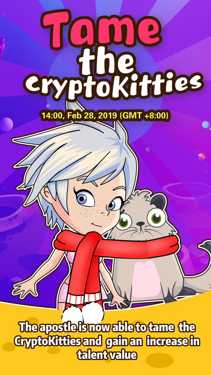 PET is LIVE on Atlantis(Ethereum) Land!  Player can import and tame <a href="/CryptoKitties/">CryptoKitties</a> to apostles as pet.  Apostle's talents will be enhanced.  More collaboration with external NFT asset on both <a href="/ethereum/">Ethereum</a> and <a href="/Tronfoundation/">TRON Dao</a> land are coming.  Stay tuned. <a href="/BennyGiang/">BENNY G</a>