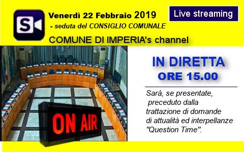 #Imperia #StreamingComuneIM #ImperiaChannel - Consiglio Comunale convocato in seduta ordinaria per il giorno venerdì  22 febbraio 2019 ore 15:00 Link: goo.gl/SLVw2D