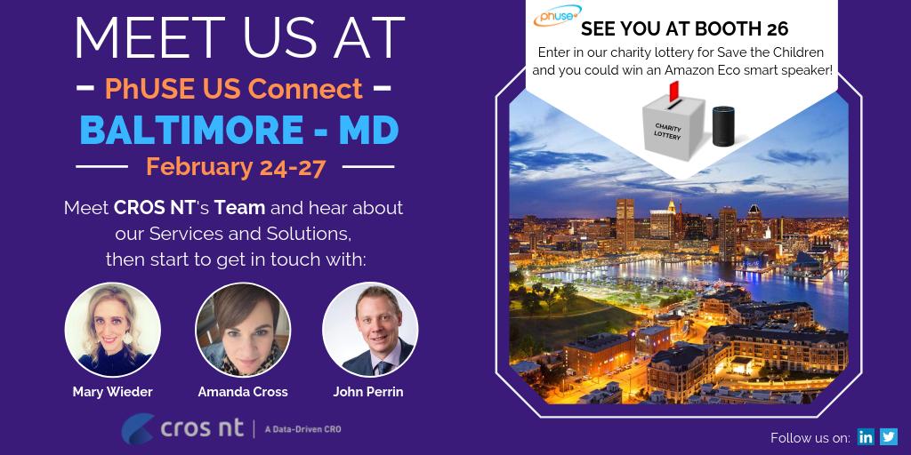 CROS_NT's tweet photo. One week until PhUSE US Connect 2019. If you'd like meet CROS NT's Team and hear about our services and solutions then start to get in touch with Mary Wieder Bottaro - Amanda Cross - John Perrin. See you at Booth #26: https://t.co/dAa4XXfbjS
#PhuseUSconnect @PhUSETwitta https://t.co/bfyQAswhY1