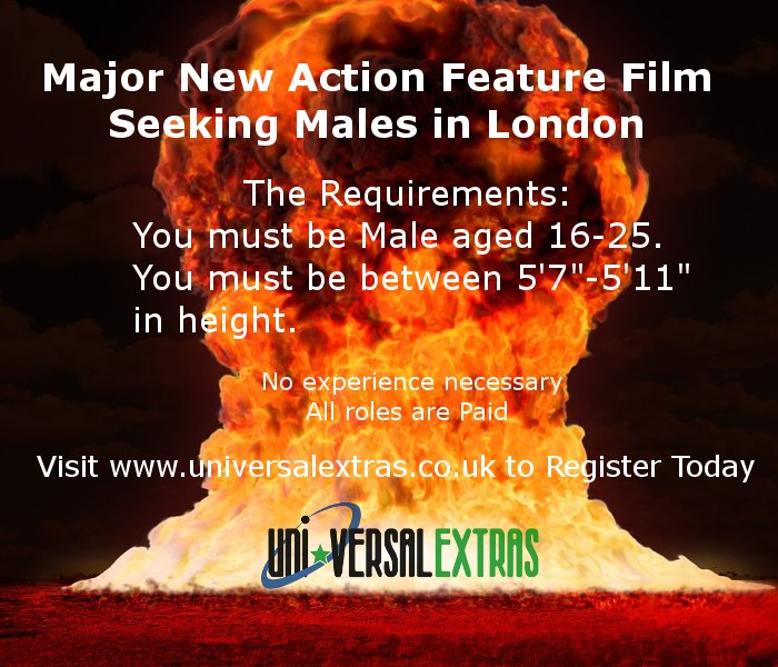 UniEXTRAS's tweet photo. URGENT - MAJOR #ACTION #FILM in #LONDON needs more MEN!
Are you a Man aged 16-25?
Do you have a height between 5'7-5'11?
Then we need you! No experience required and all roles are #paid.
Visit https://t.co/seugKnVQcw to join us today!
#extras #workinlondon #casting https://t.co/RxkqovSjVH