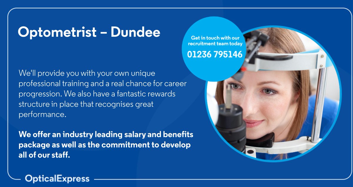 We have a fantastic opportunity for an experienced Optometrist to join the amazing team in our Dundee Clinic. Interested? You can email for more information on nikki@oecareers.co.uk or call me 07920 816922. Alternatively you can apply via our careers page. opticalexpresscareers.co.uk/job/?id=153