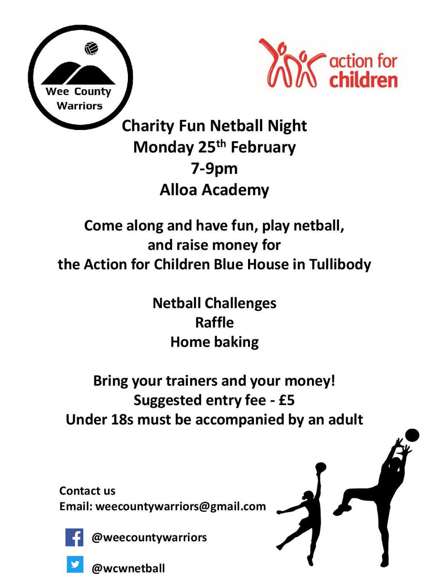 ActiveClacks's tweet photo. A week today is the @wcwnetball charity night! For more details check out the poster below⬇️ #netball https://t.co/GVV7d15dmd