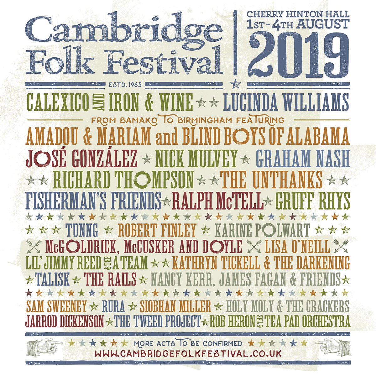 CamFolkFest's tweet photo. Let us know who you can't wait to see from our 2019 line up so far! More bands to come too! #CamFolkFest19 #2019LineUp https://t.co/GgmDiJ3Hhk