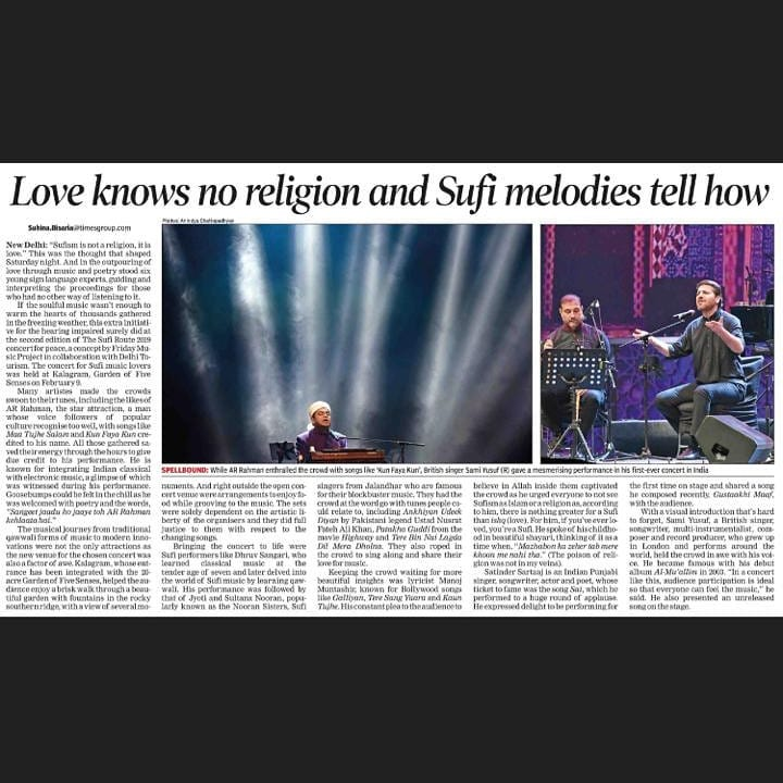 TheSufiRoute's tweet photo. Love knows no religion and Sufi melodies tell how.
#thesufiroute 
.
@arrahman @SamiYusuf @SufiSartaaj @dsangari @manojmuntashir @geetikaganju @AndazDelhi @dnhartists @HarmanIndia @OneDigitalEnt @RedFMIndia @tourism_delhi @bookmyshow @ShitalBhatiaFFW @Gagantakyar @captain_speakin https://t.co/4Yowcm3KCX