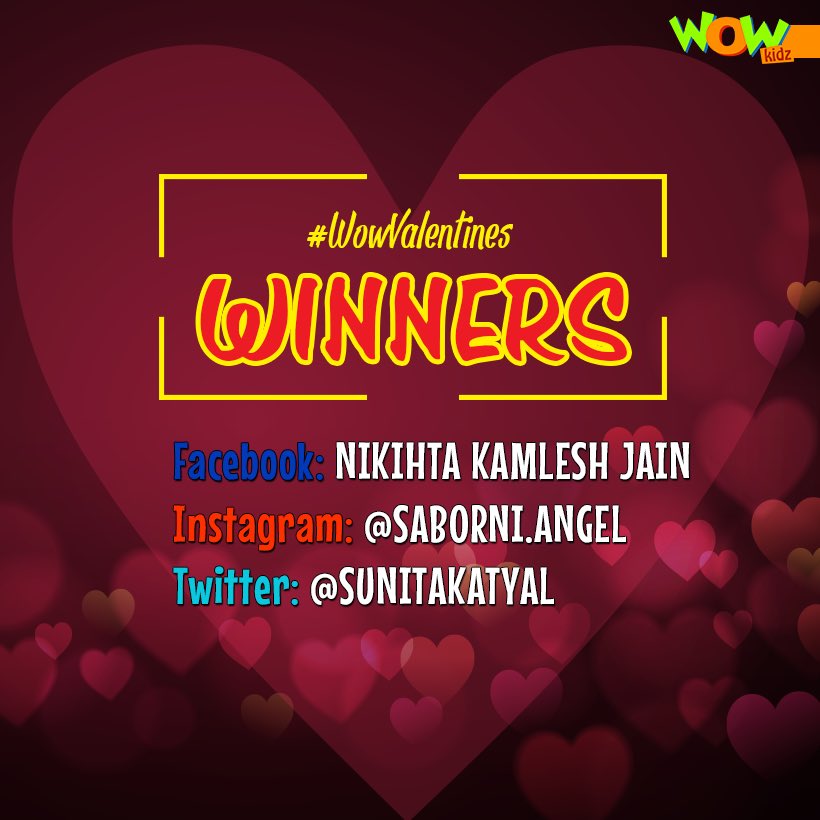 WowKidzTv's tweet image. Sending all our love to our #WowValentines contest winners❤️ @sunitakatyal 

#WowKidz #contest #contestgiveaway #contestalert #valentine #valentines #valentinesday #valentinespecial #valentinesday2019 #valentinesgiveaway #valentinesdaygift #flowers #roses #chocolates
