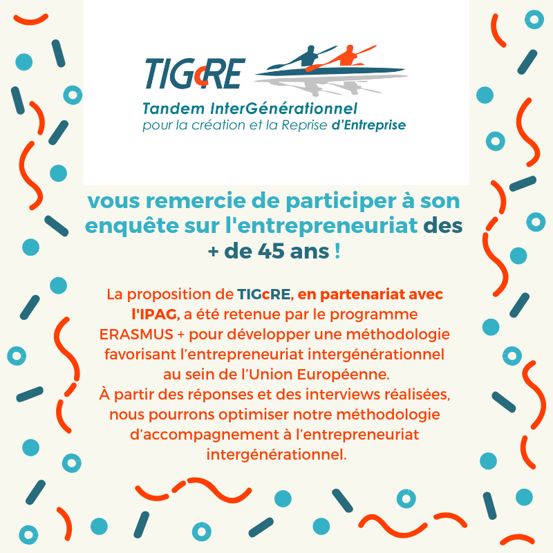 TIGcRE's tweet photo. Vous avez 45 ans ou + et êtes intéressé par l’entrepreneuriat ? 
Remplissez notre questionnaire en ligne qui nous permettra de mieux répondre à vos besoins ! 
En partenariat avec @IPAGBS et @EUErasmusPlus 
#ErasmusPlus #Entrepreneurship 

Répondre 👉 https://t.co/SrJGIO1CzG https://t.co/zUDoYVrcFW