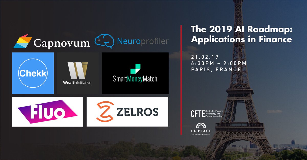 Comment le #digital et l'#IA enrichissent les services financiers ? Venez découvrir les business cases de #startups du secteur le 21 février au Palais Brongiart • <a href="/LaPlaceFintech/">La Place Fintech | DeFi</a> <a href="/CFTE_Edu/">CFTE</a> • Inscription : bit.ly/2E2Gazh