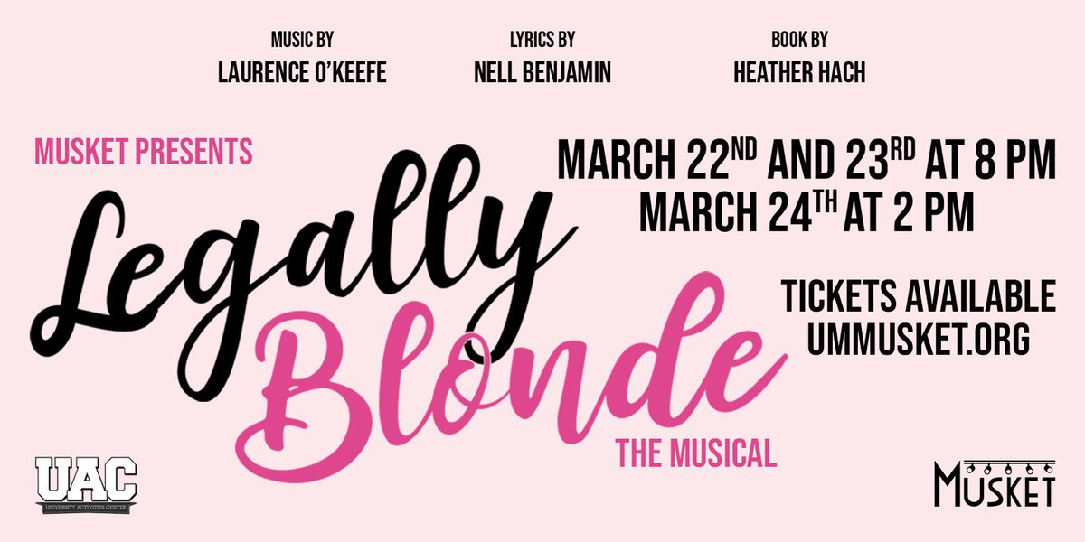 UMMusket's tweet photo. We haven't been this excited since Gucci became a publicly-traded company! Tickets to Legally Blonde are now on sale! Get yours at https://t.co/e3ojN4V1qg or at the Michigan League Underground. #MUSKETGoesBlonde https://t.co/0lJ5ut0KVB
