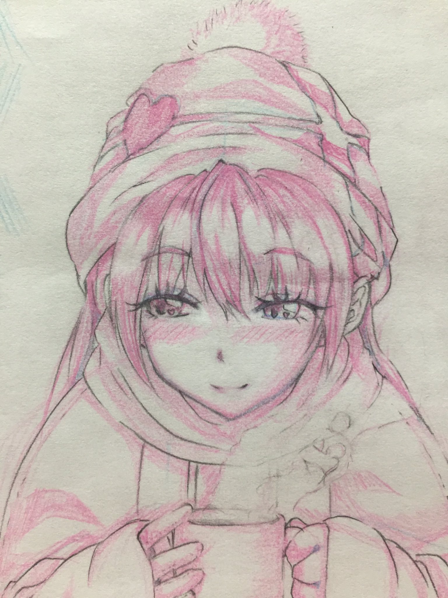 りんりぃーな プロフィール読んでね 個人的に可愛くかけたので色塗りしました W 赤 ピンク シャーペンでの単色塗り 濃淡出ないw髪のハイライトの入れ方は後でちゃんと勉強したい いや陰影の付け方全部勉強しないとだわorz 頭の帽子にボンボンが