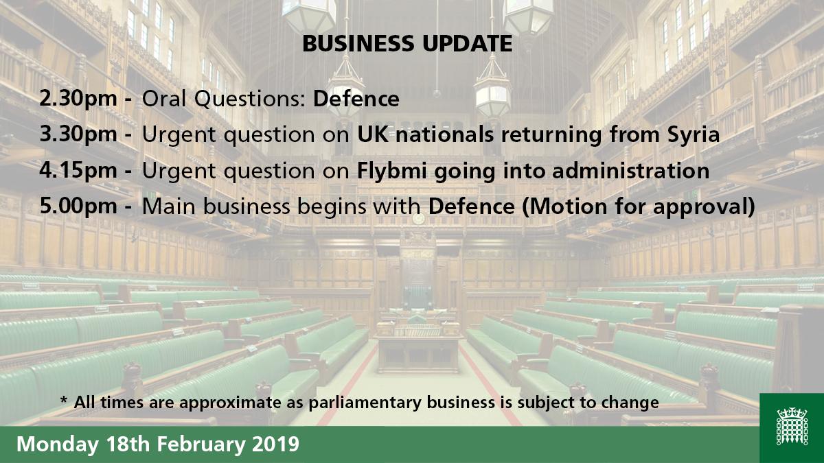UK House of Commons on Twitter "There will be two urgent questions in