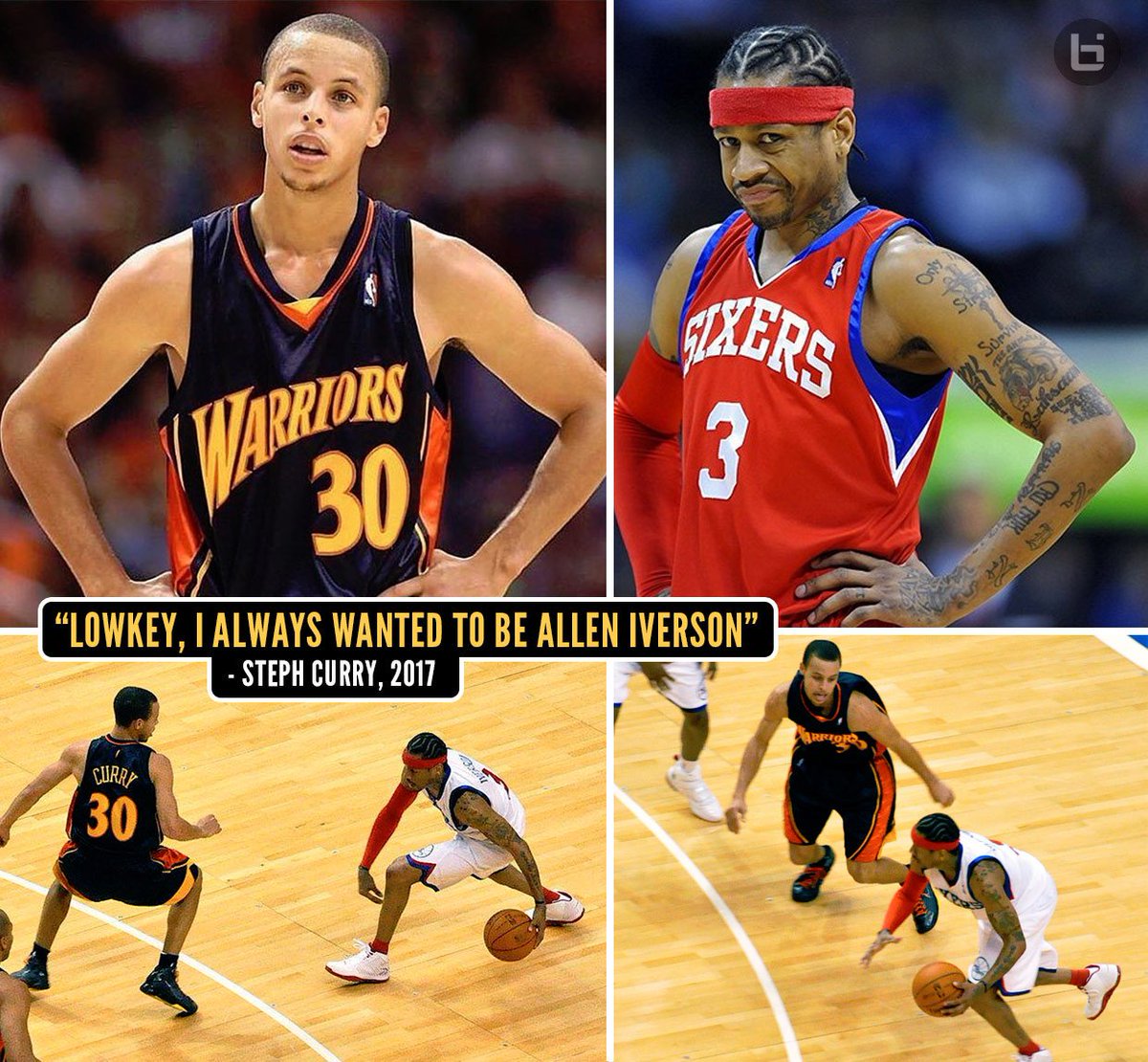 Ballislife's tweet photo. "Lowkey, I always wanted to be Allen Iverson" - Steph Curry https://t.co/r6DkAY8BbE