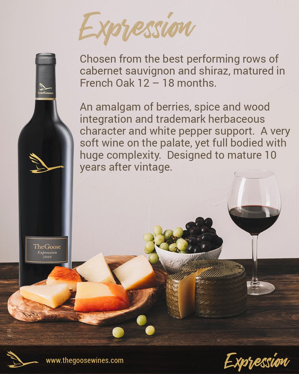 Fine Wines by The Goose - Expression #TheGooseWines #TheGoose #RetiefGoosen #Wine #Vino #SAWine #WineSA #Microclimate #Merlot #Pinotage #PinoNoir #CabernetSauvignon #SauvignonBlanc #Chardonnay #RetiefGoosen #Expression #Tasting Notes ow.ly/GAH030nHsW5