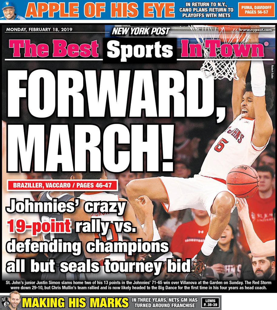MichaelCoyne's tweet photo. Red Storm grab a pair of tabloid back pages...
@NYDNSports has the best headline, but the smallest space allotted to the Jonnies. Smart play on hit songs from 1958 though! #JohnnyBeGoode #RockinRobin https://t.co/np4Ys9quch