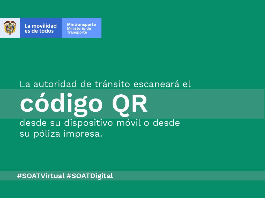 ANI_Colombia's tweet photo. ¿Cómo verifican las autoridades que el SOAT es auténtico y está vigente? #SOATDigital #SOATVirtual https://t.co/55jWHM0zOY