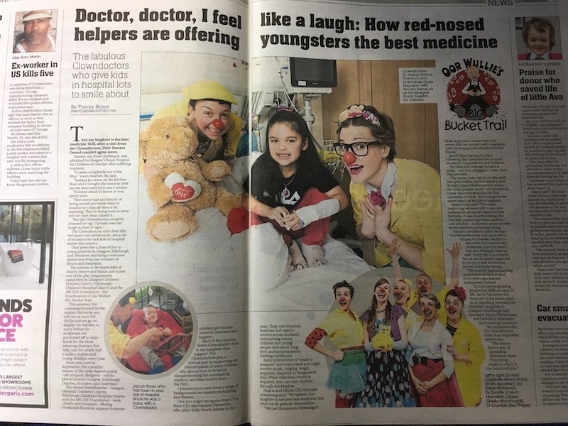 Lovely article in yesterday's <a href="/Sunday_Post/">The Sunday Post</a> on the work of the Clowndoctors and our relationship with the 3 hospitals that will be supported by the <a href="/OWBIGBucket/">Oor Wullie's BIG Bucket Trail</a> take a look...