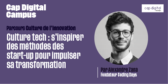 Cap_Digital's tweet photo. 💡 Impulsez la transformation numérique au sein de vos équipes en vous inspirant des développeurs avec la formation #capcampus " Culture tech : s’inspirer des start-up pour impulser sa transformation ".👨🎓
📆 RDV le 25.02 avec @alxzana de @coding_days
👉 https://t.co/ui3rgrzYZo https://t.co/mr5tNUd03j