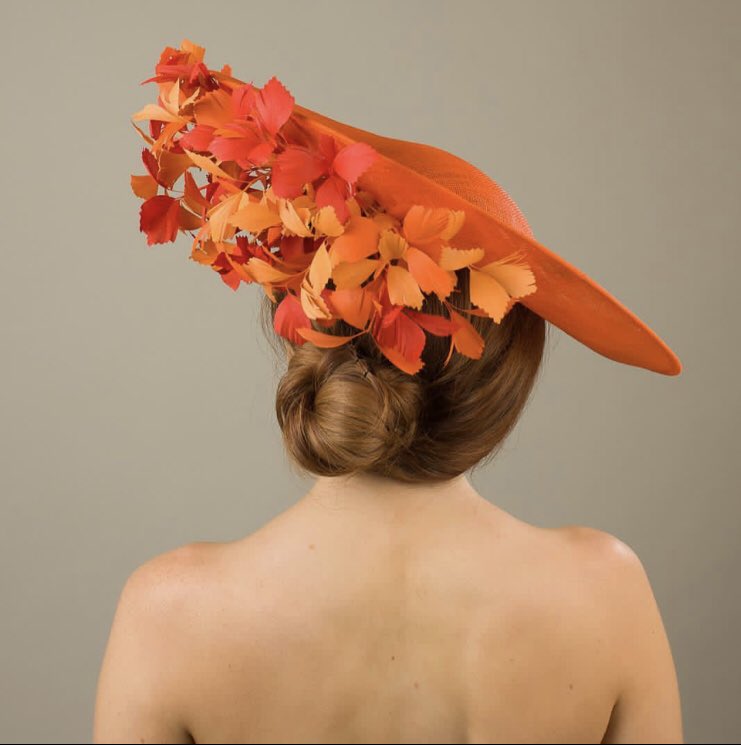 Starting the week with the Dunster Hat , shown here in a blend of orange shades 🍊 but you can choose your own colour combinations, what would your ideal colours be? #ootd #cheltenhamfestival #hat #lfw2019 #lfw #orange #feathers #handmade #britishexcellence #designer