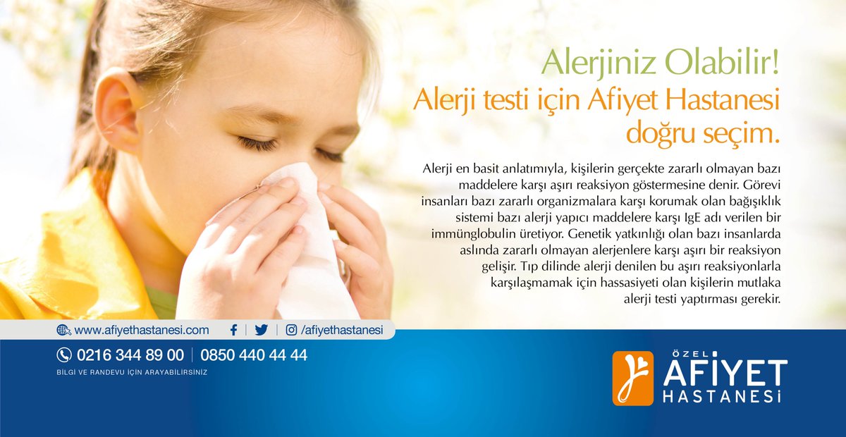 Hangi besinlere ya da farklı nelere alerjiniz olduğunu basit bir deri üzeri alerji testi ile öğrenebilirsiniz.

Detaylı bilgi için; 0(850) 440 44 44 / 0(216) 344 89 00
afiyethastanesi.com
#afiyethastanesi #öncesağlık #alerjitesti #alerji #göğüshastalıkları #polenalerjisi