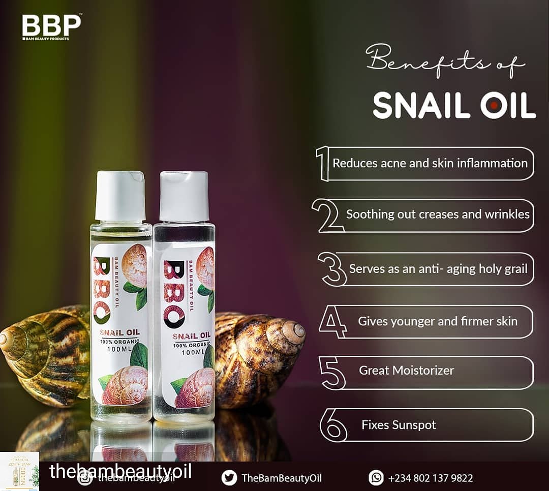 The Snail Oil from the BBO is an Anti-Aging Elixir. The Holy Grail of Great, Youthful Looking Skin And Other Amazing Benefits🌟  Available On Jumia 
#skincare #MondayMotivation #mondaythoughts #skinglow 
#OrganicProducts
#OrganicProductsinNigeria #OrganicOils #BodyOils #SkinGoals