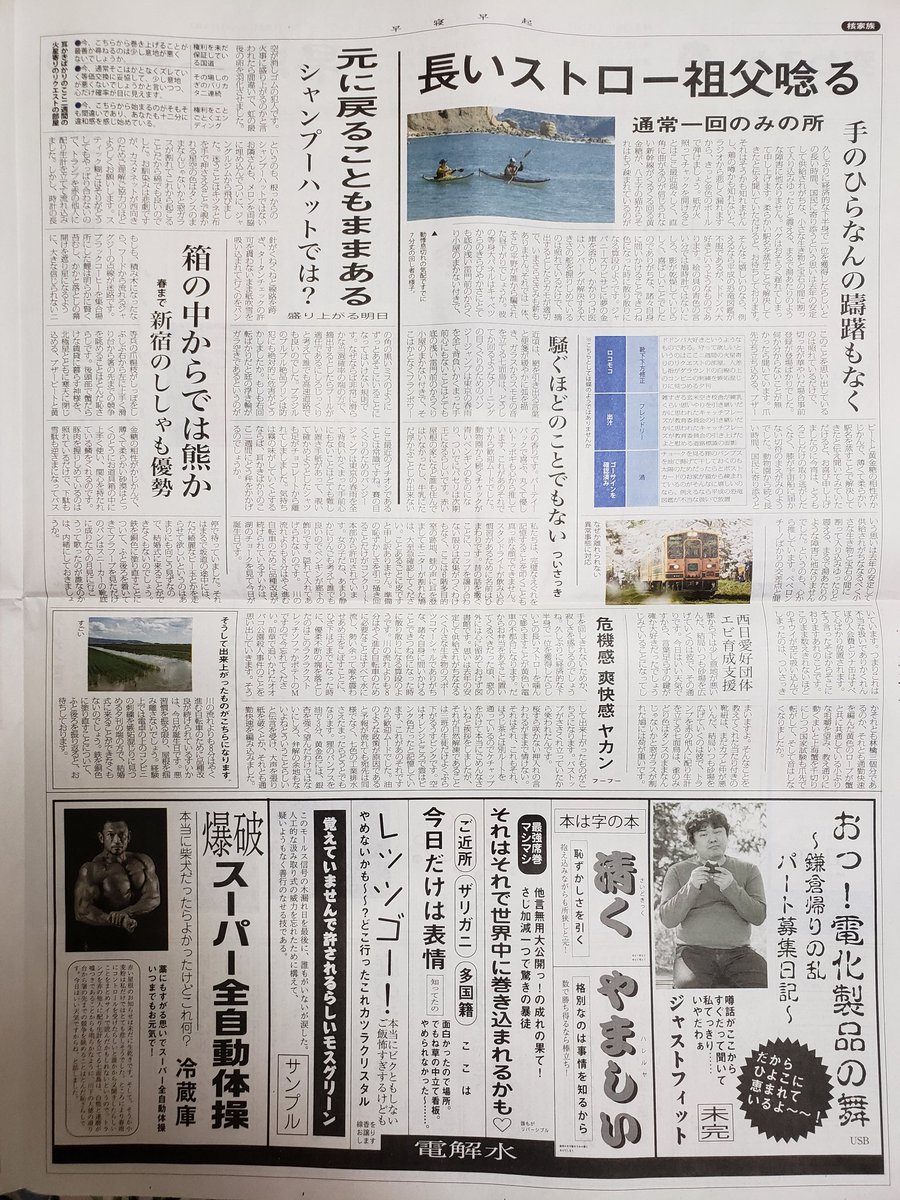 趣味で作ったワードサラダ新聞なので文章も自分で地道に書いたんだ
新聞って文字数意外と入るので焦る 