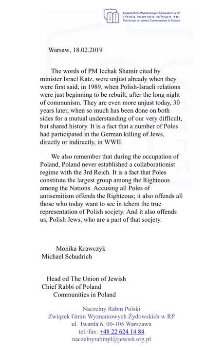 ***BREAKING NEWS*** Polish Jews in defense of @Poland against remarks by @Israel_katz . #SayNoToRacism .
